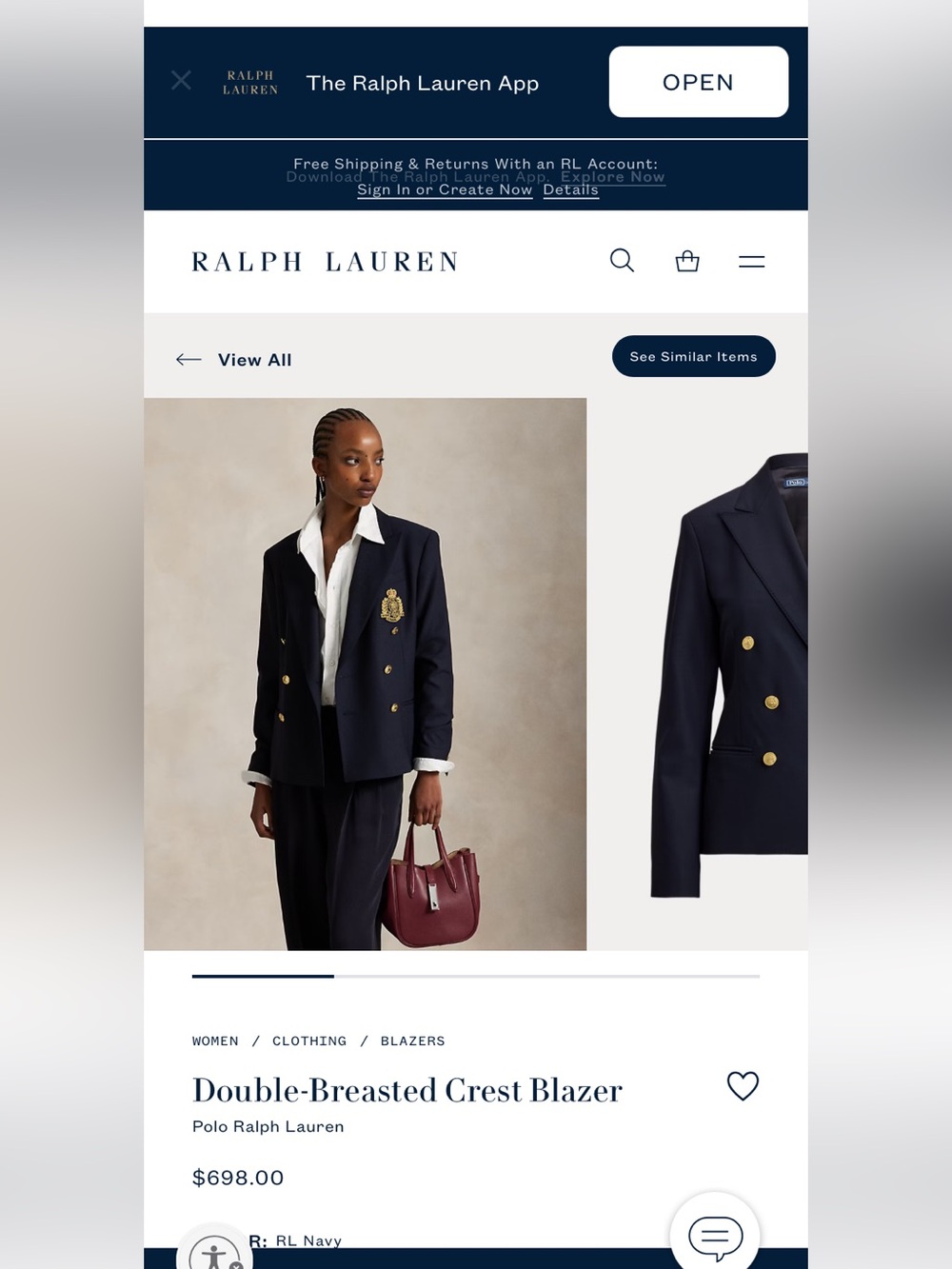 Ralph Lauren Black Blazer with Gold Crest and Buttons